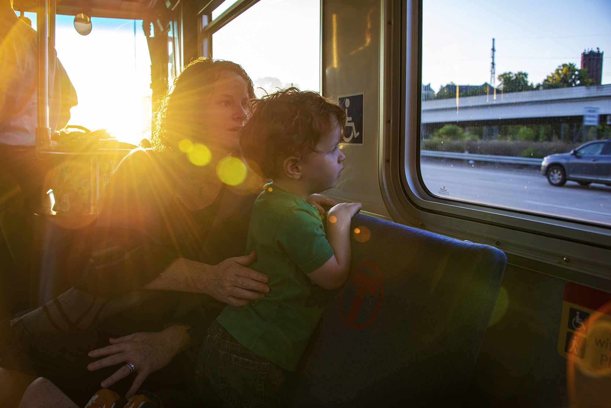 Terry Crunk and her son Finn, riding Route 758 during a recent commute to downtown Minneapolis.