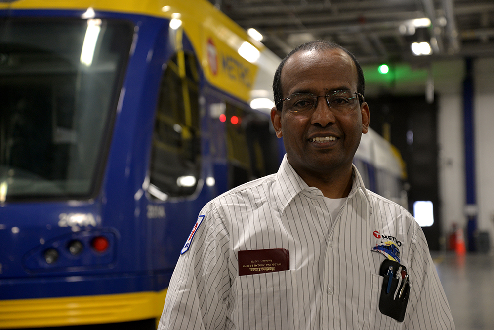 Train Operator DJ Gonte at the Green Line's Operations & Maintenance Facility in St. Paul.