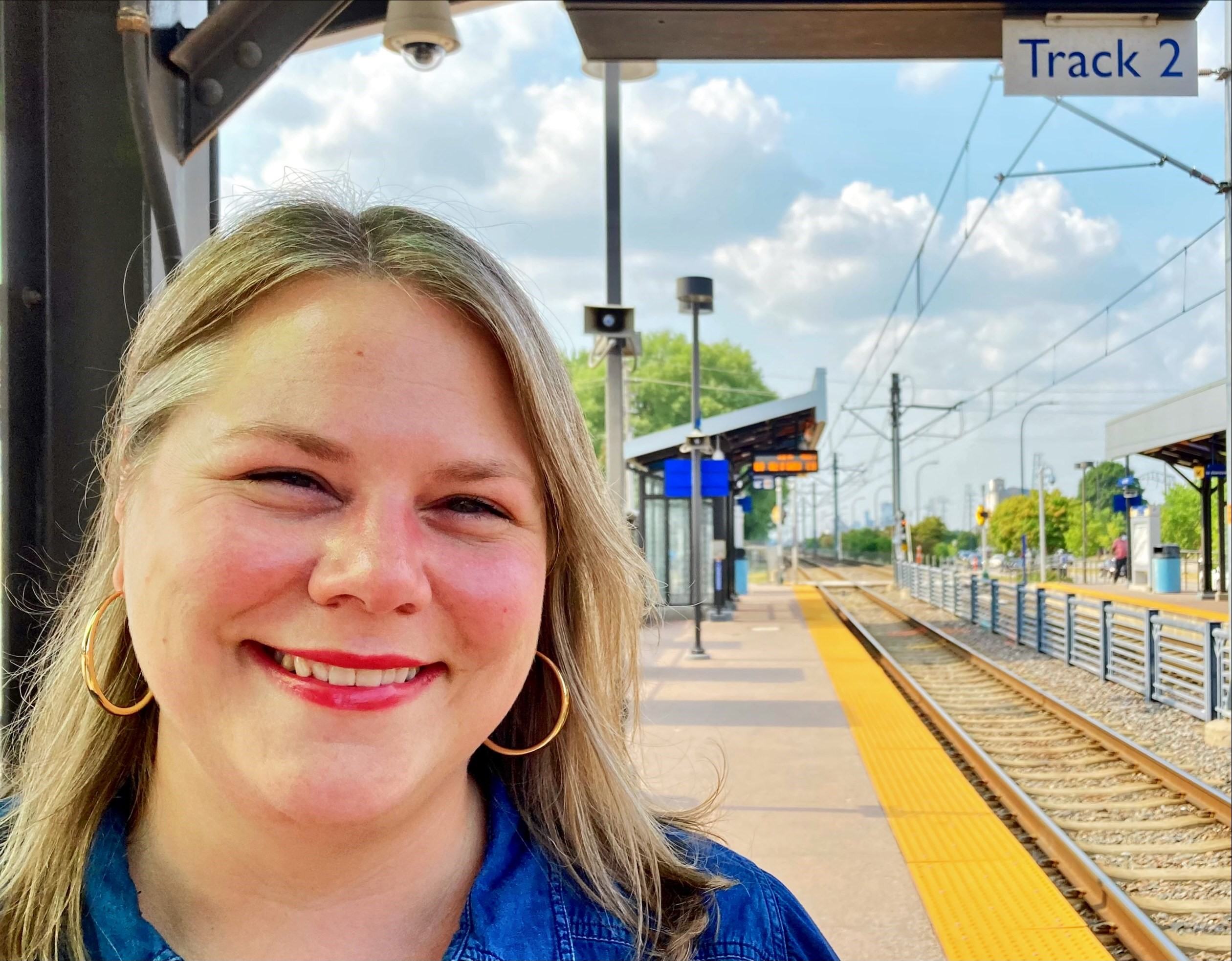 Randi Myhre, resident, at the Blue Line's 46th Street Station. 