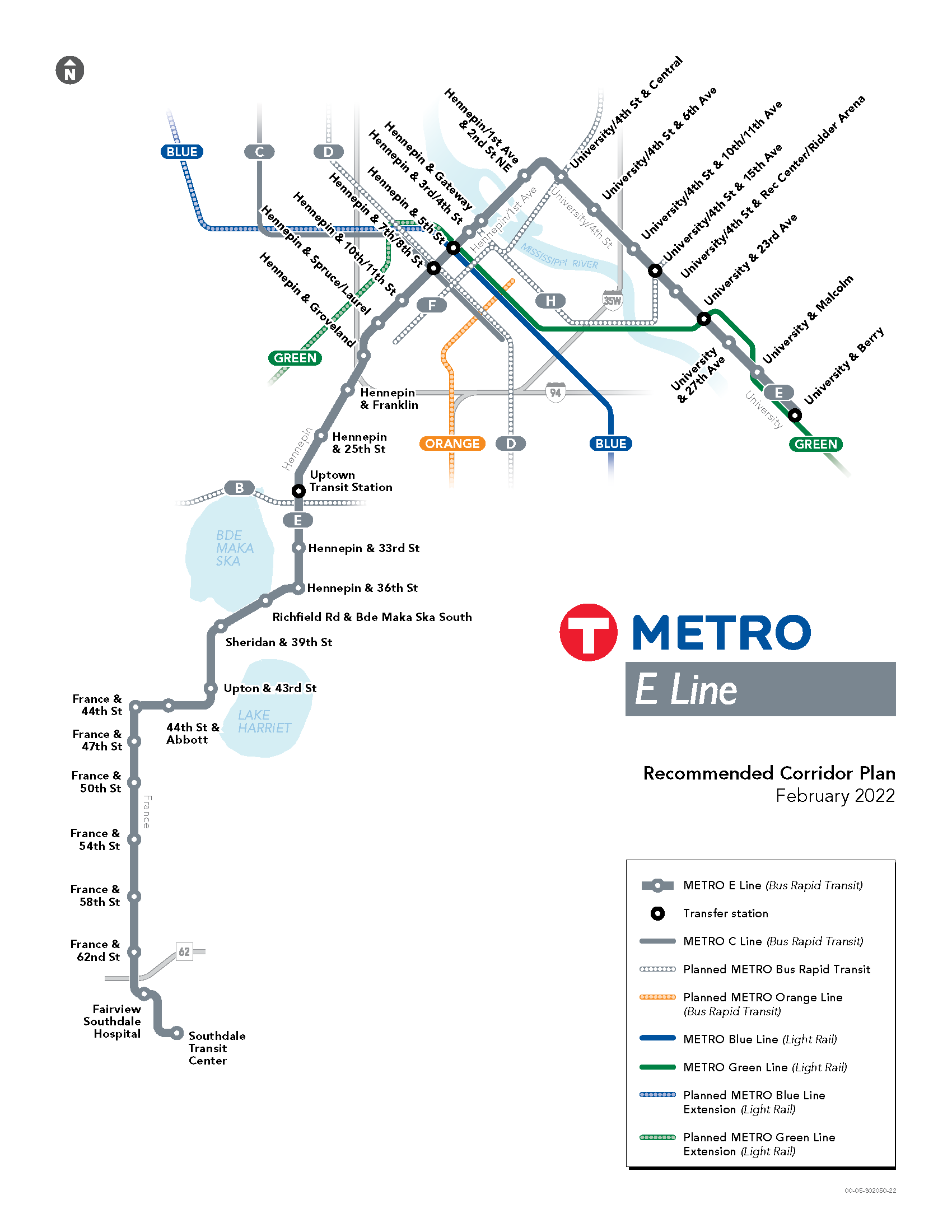 map of recommended METRO E Line Corridor